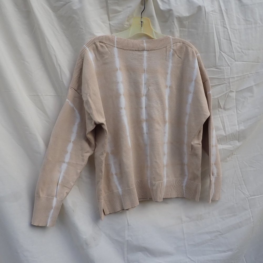 Vince Camuto Tie Dye Boatneck Cotton Sweater womens L, Tan & Cream